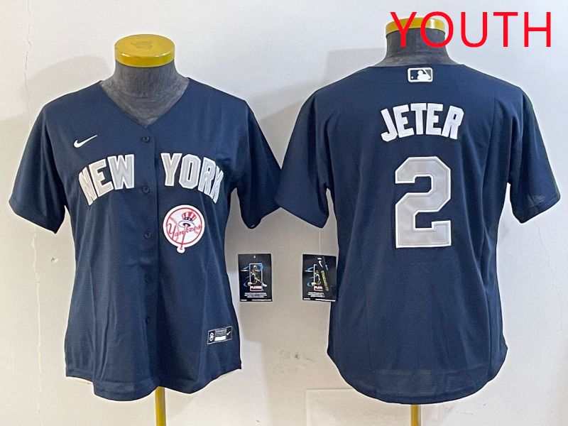 Youth New York Yankees #2 Jeter Blue Game 2025 Nike MLB Jersey style 5->youth mlb jersey->Youth Jersey